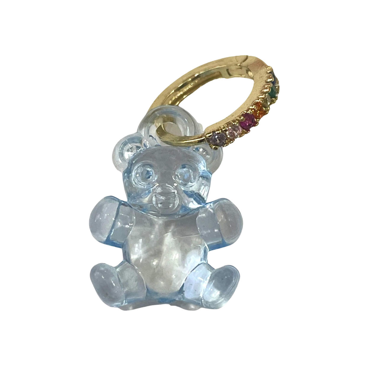 Bon Bon Whims Gummy Bear Earring in Blue with Rainbow Hoop