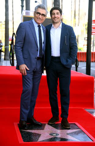 <p>Alberto E. Rodriguez/Getty</p> Eugene Levy and jason Biggs on March 8, 2024