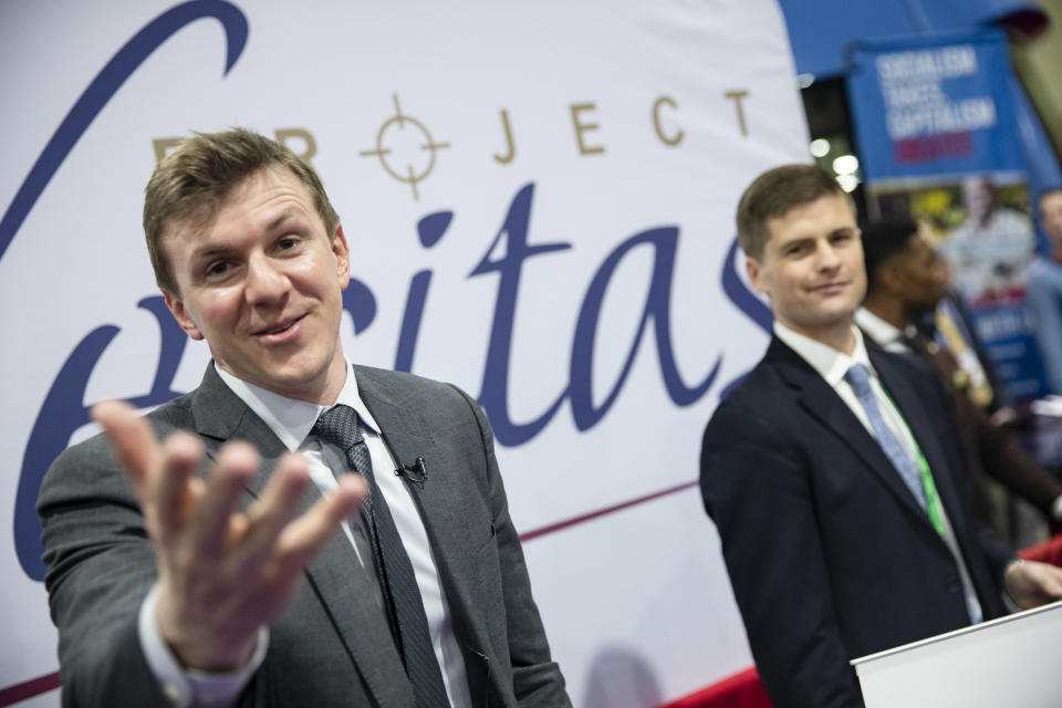 James OKeefe, an American conservative political activist and founder of Project Veritas, meets with supporters during the Conservative Political Action Conference 2020 (CPAC) hosted by the American Conservative Union on February 28, 2020 in National Harbor, MD. (Samuel Corum/Getty Images)