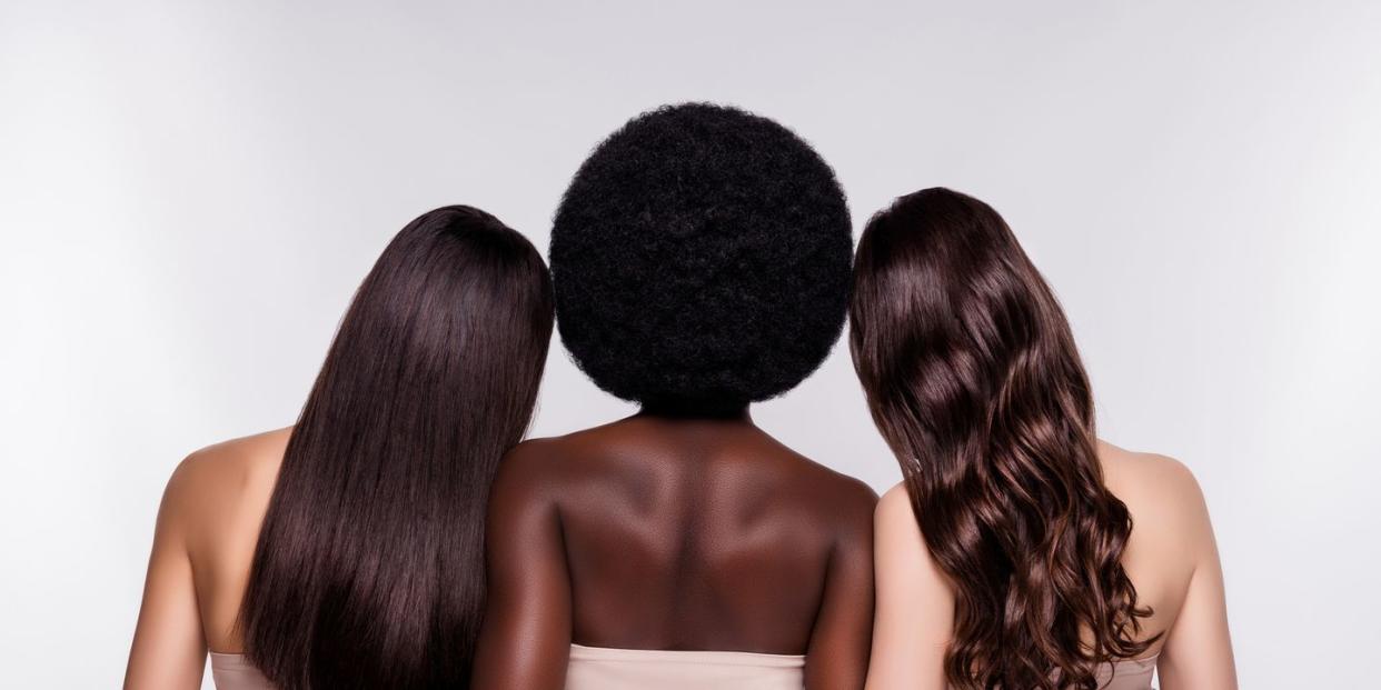 three women different hair types, frizzy hair products