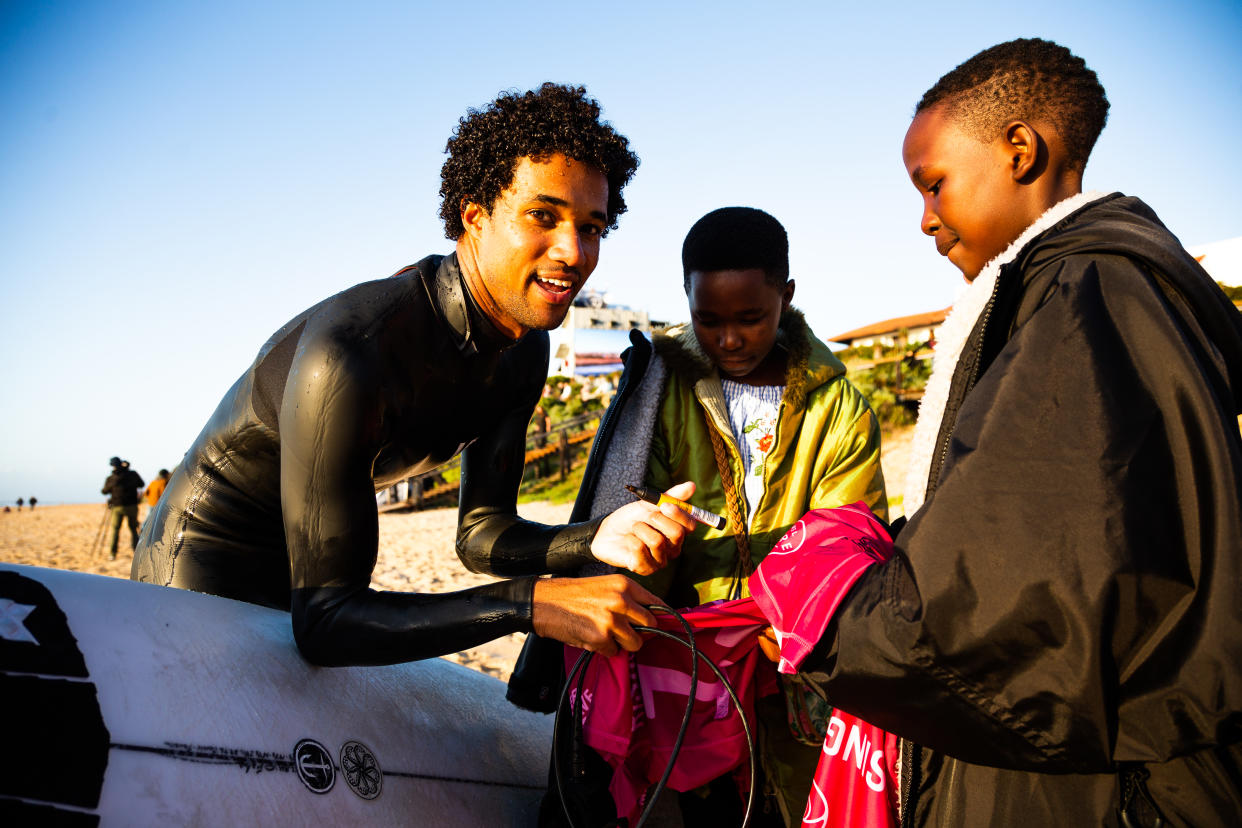 Mikey February is both on a force on the water and an advocate for future surfers off it. (Photo by Pierre Tostee/WSL via Getty Images)