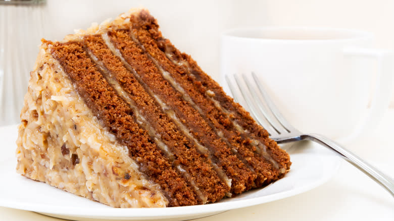 German chocolate cake with fork