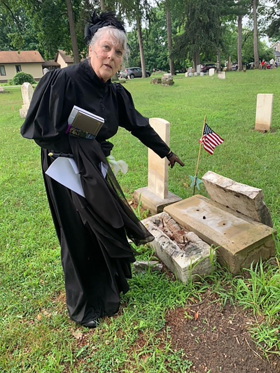 Liz Campbell, a member of the Amos Sturgis chapter of Daughters of the American Revolution, said nature and vandalism have taken their toll on a number of headstones at Old Centreville Cemetery. Campbell and DAR members are working methodically to clean and repair the headstones.