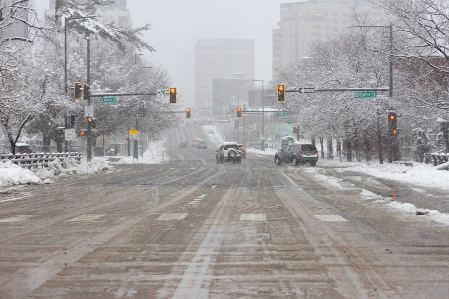 Speer Boulevard with snow