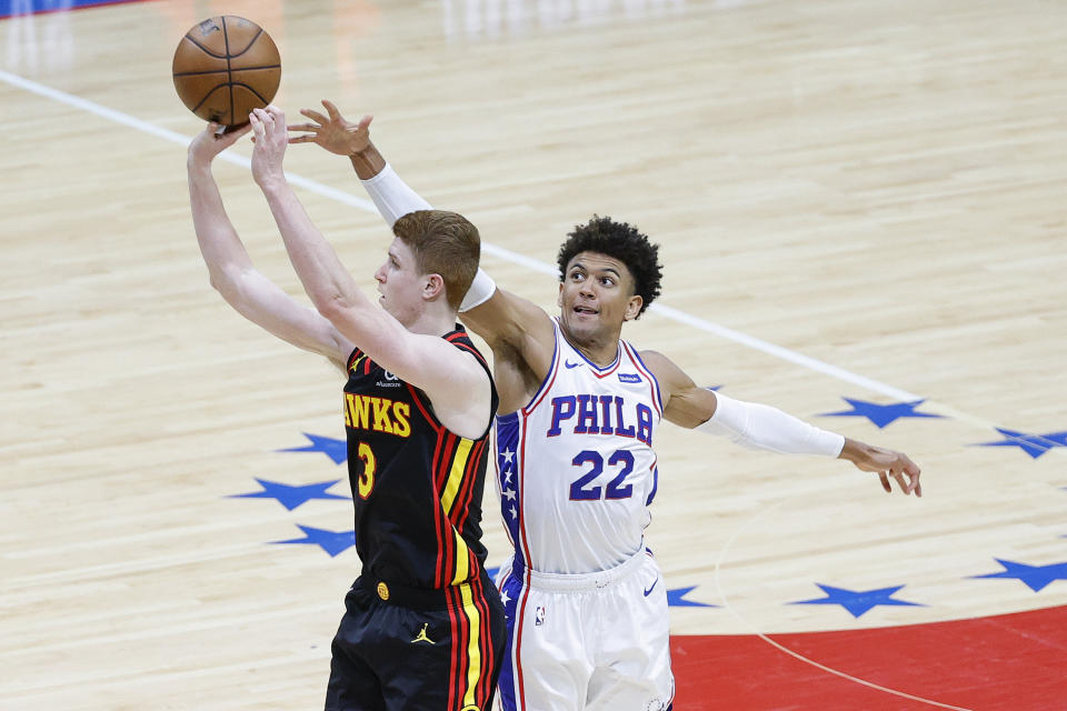 Kevin Huerter helped the Hawks get by the 76ers in a seven-game second-round series. (Photo by Tim Nwachukwu/Getty Images)