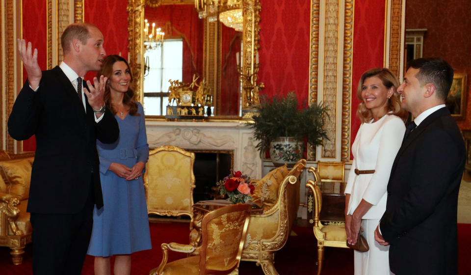 The Duke and Duchess of Cambridge meet the President of Ukraine, Volodymyr Zelenskyy, and his wife, Olena, during an audience at Buckingham Palace, London.