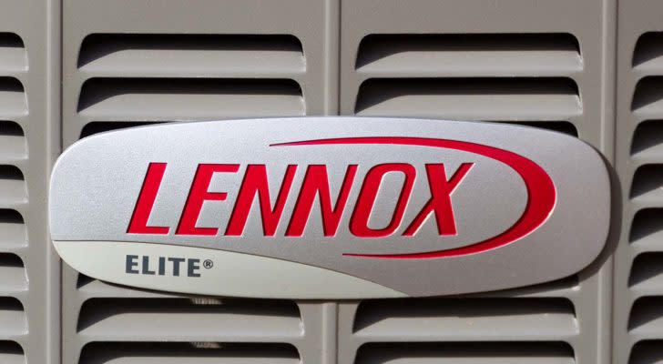 Lennox International, Inc. (LII) logo on a gray vent