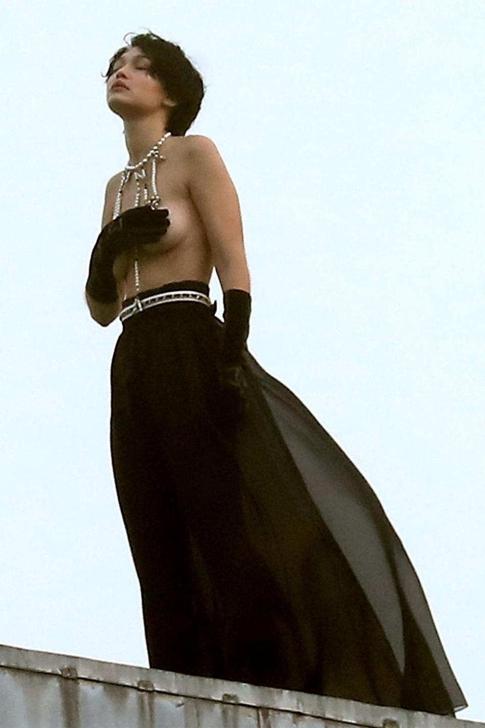 Gigi Hadid Goes Topless and Wears a Wig for Dramatic Chanel Photoshoot