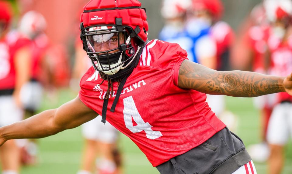 Indiana’s Cam Jones (4) during the first open practice of the 2022 season at the practice facility at Indiana University on Tuesday, August 2, 2022.<br>© Rich Janzaruk/Herald-Times