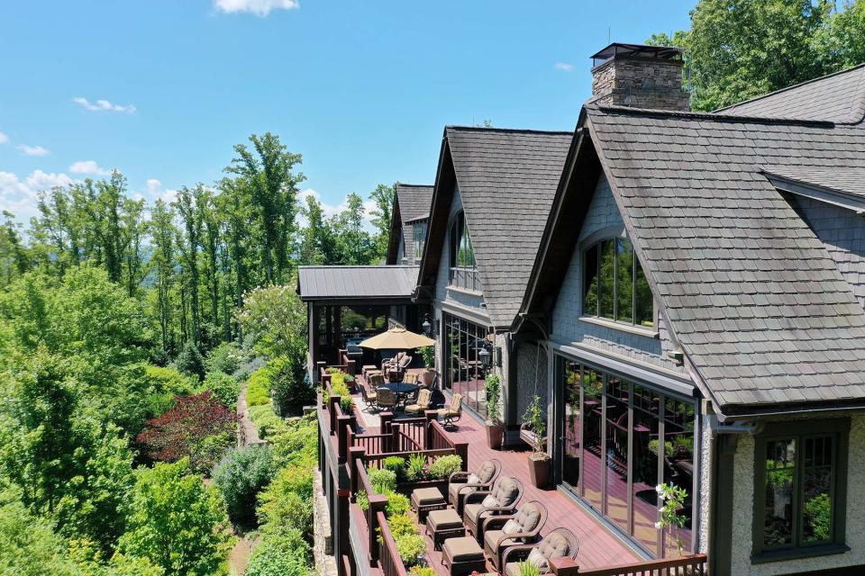 The deck at Deerhaven Gardens, a South Asheville mansion on the market for $25 million.