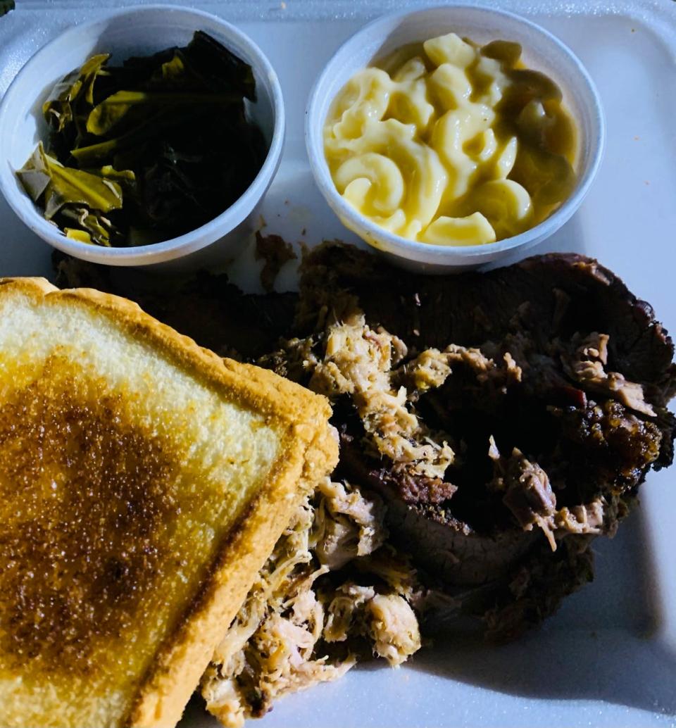 Smoked chicken and sides at Haywood Smokehouse.