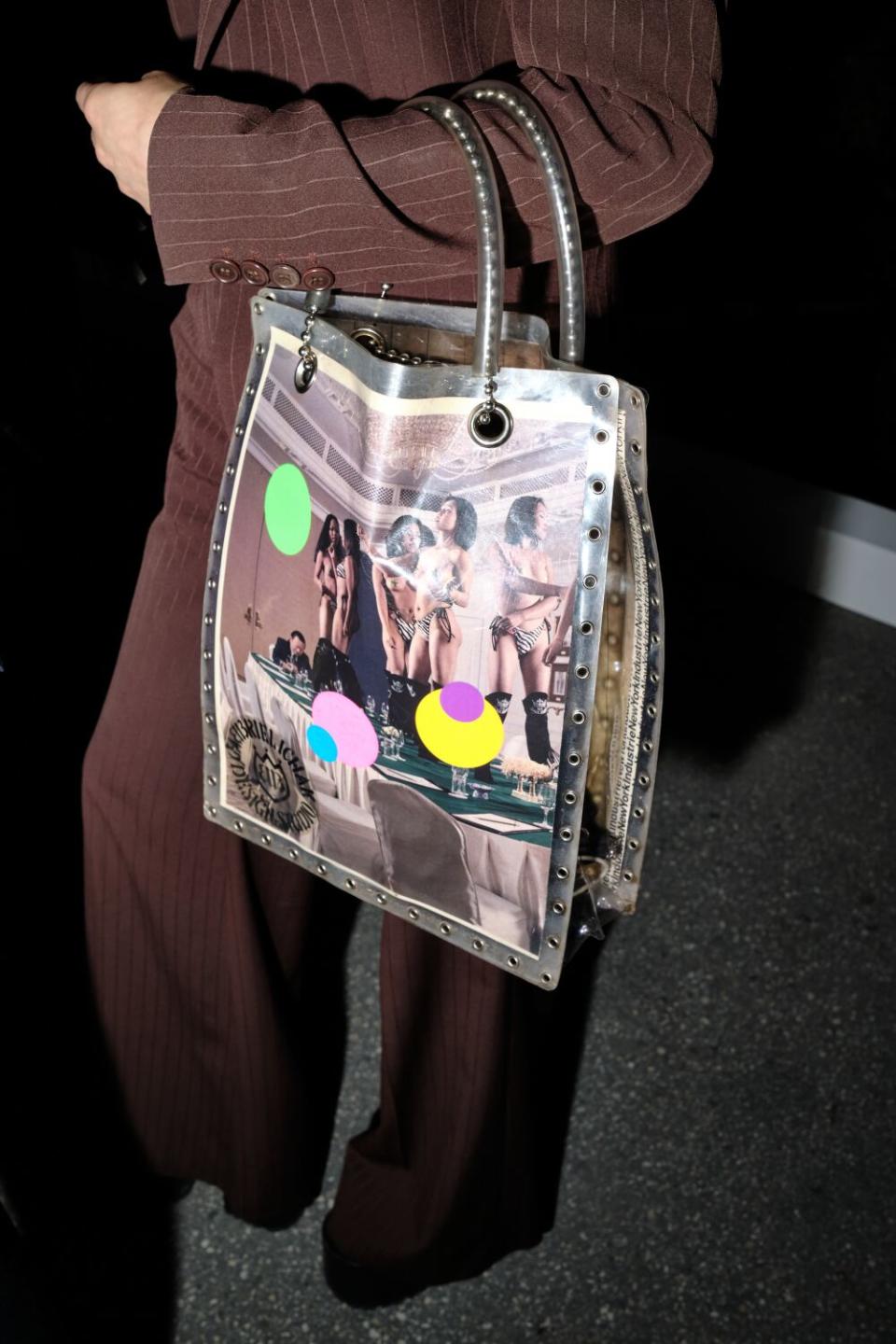 A transparent bag on display.