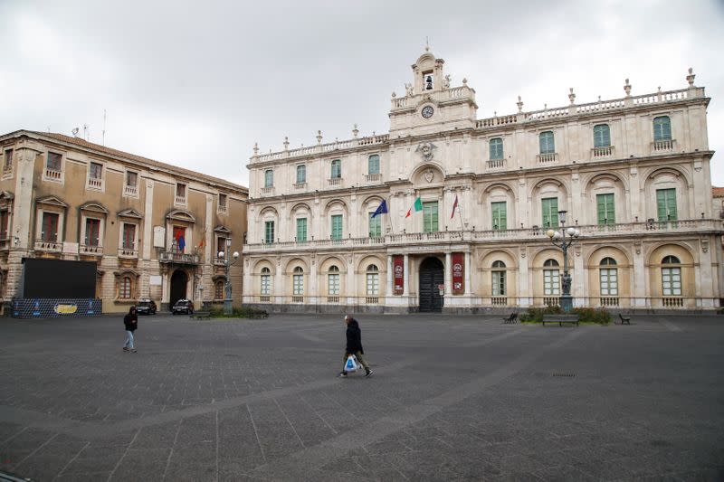 A deserted square is pictured, after Italy reinforced the lockdown measures to combat the coronavirus disease (COVID-19) in Catania