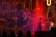 TAMPA, FLORIDA - FEBRUARY 07: The Weeknd performs during the Pepsi Super Bowl LV Halftime Show at Raymond James Stadium on February 07, 2021 in Tampa, Florida. (Photo by Patrick Smith/Getty Images)