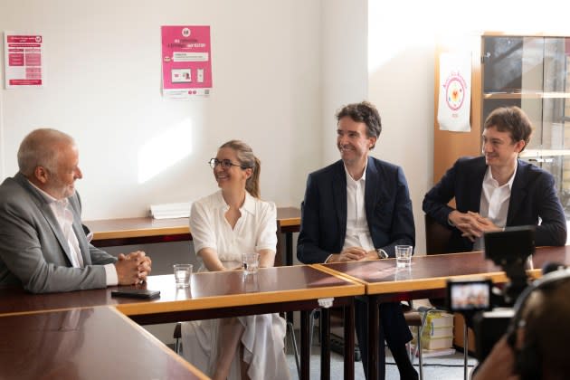 Paris, France. 05th Sep, 2023. CEO of LVMH Holding Company, Antoine Arnault  and CEO of TAG Heuer, Frederic Arnault during a visit of the Restos du  Coeur charity organization headquarters in Paris