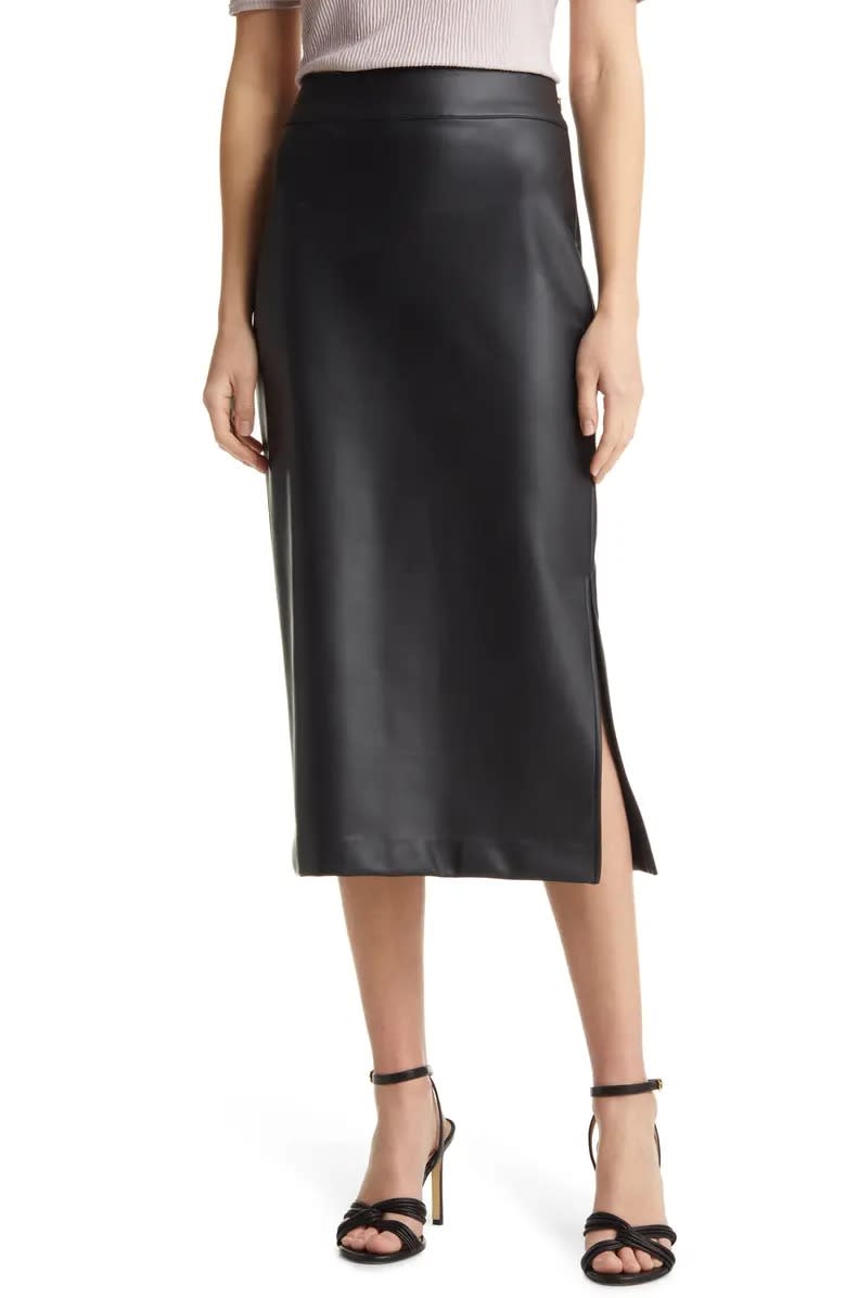 Halogen Faux Leather Midi Skirt