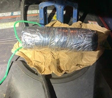 Police released two photos - including an x-ray image - of what they say was a homemade bomb found during a routine traffic stop July 17, 2024, in Wyandotte.