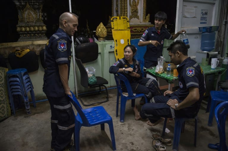 Vientiane Rescue volunteers rest between callouts at one of their outposts in Vientiane, Laos