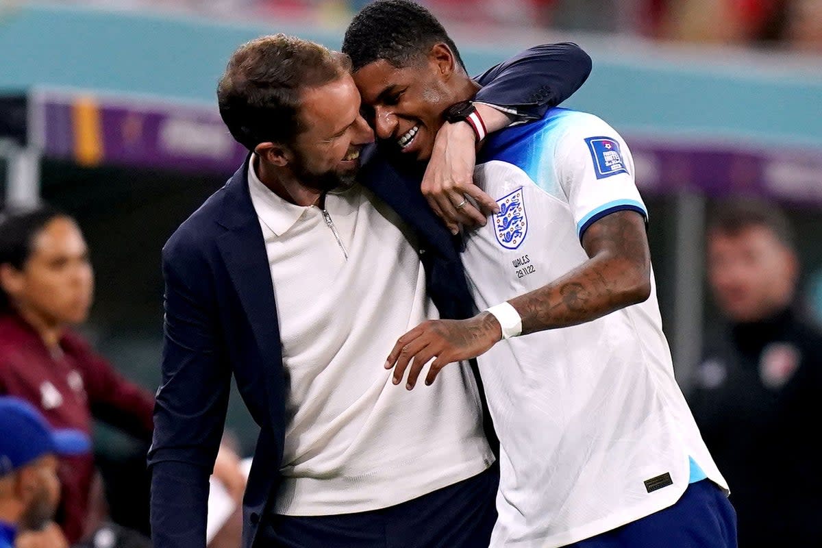 Marcus Rashford, right, reminded England boss Gareth Southgate of his talents going into the World Cup knockout stages (Adam Davy/PA) (PA Wire)