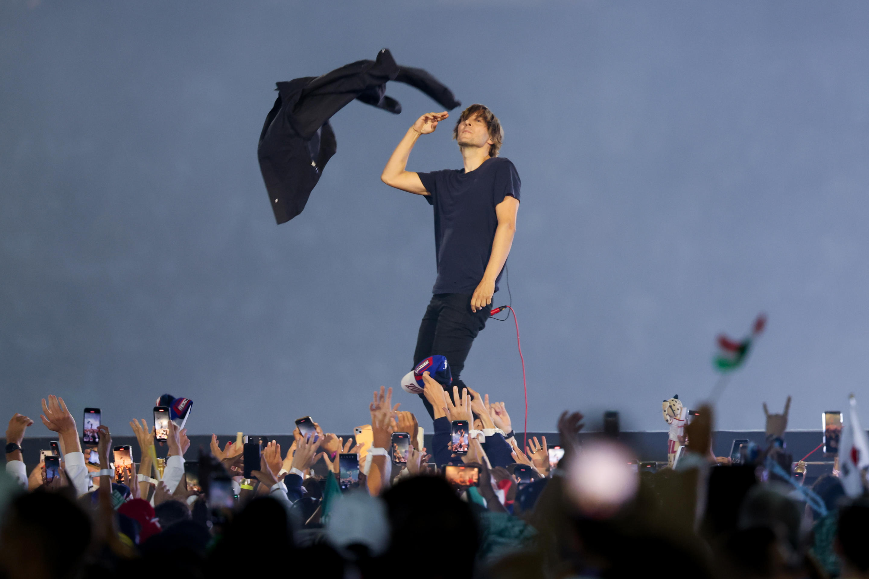 French pop-rock band Phoenix performs during the Olympics closing ceremony. 