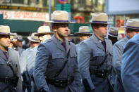 <p>The New York State Police march in the Veterans Day parade on Fifth Avenue in New York City on Nov. 11, 2017. (Photo: Gordon Donovan/Yahoo News) </p>