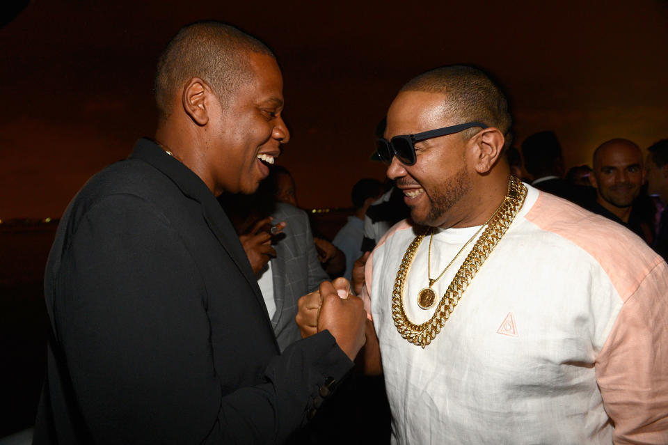 BROOKLYN, NY – JULY 03: (EXCLUSIVE COVERAGE) JAY Z and Timbaland attend JAY Z and Samsung Mobile’s celebration of the Magna Carta Holy Grail album.