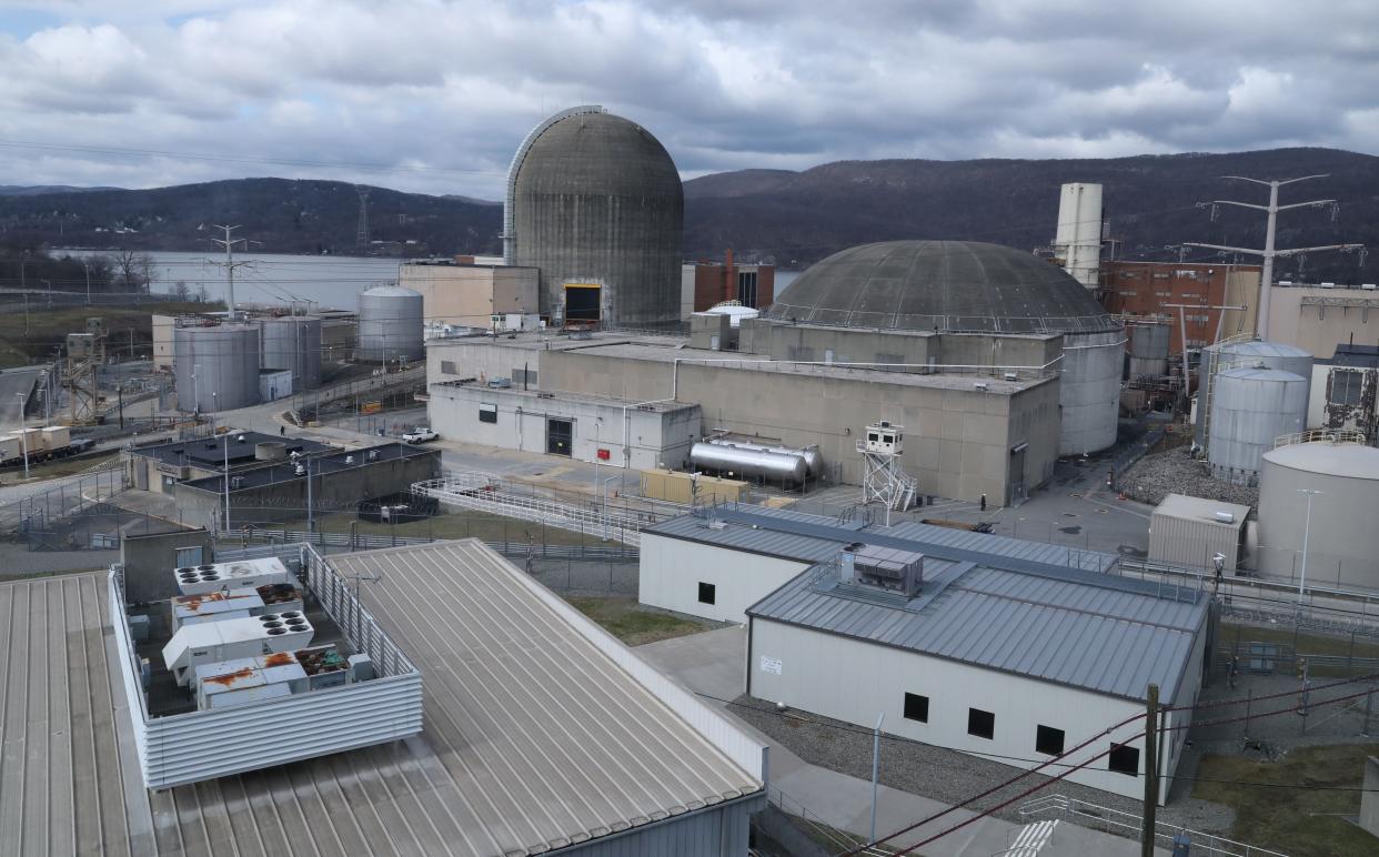 Indian Point 3 and Indian Point 1 are pictured at the Indian Point Energy Center in Buchanan March 28, 2023, as the site is undergoing decommissioning by Holtec Decommissioning International.