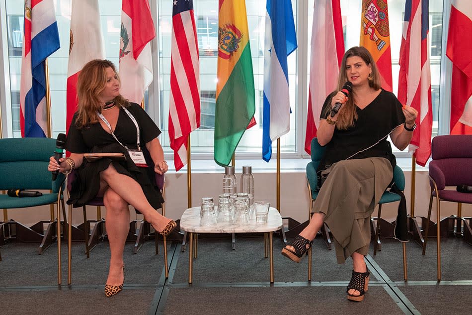 Adriana Waterston (l.) of Horowitz Research and Marina Filippelli of Orci during the fireside chat “How Advertisers Are Embracing Our Culture.”