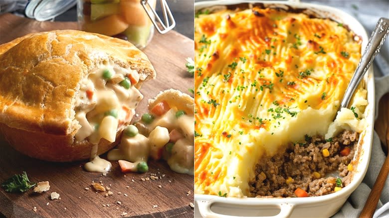 Chicken pot pie & shepherd's pie