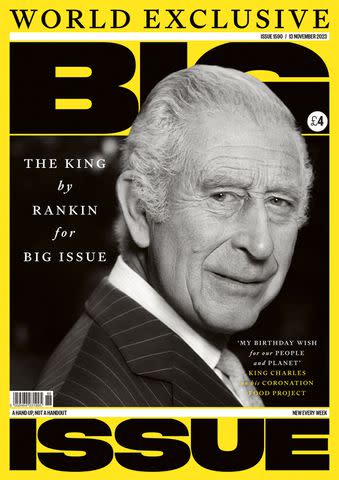 <p>RANKIN/BUCKINGHAM PALACE/AFP via Getty</p> King Charles on the Big Issue magazine cover.