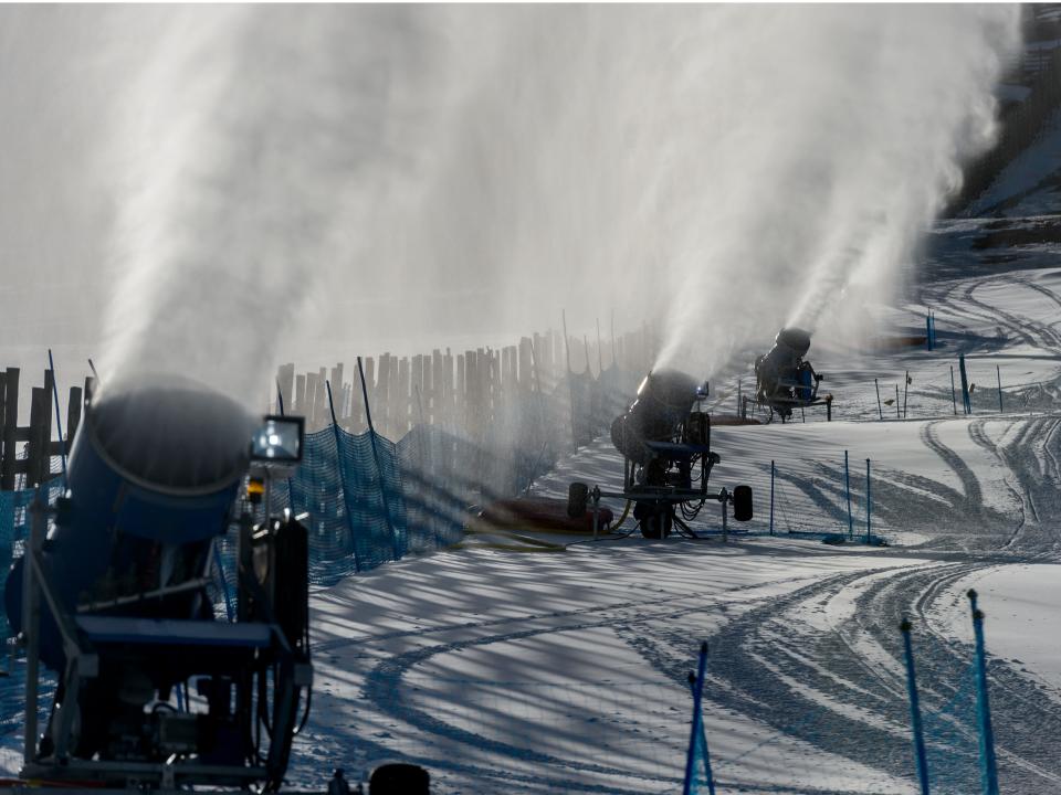 Snow cannons on El Colorado in the Andes Mountains in Chile