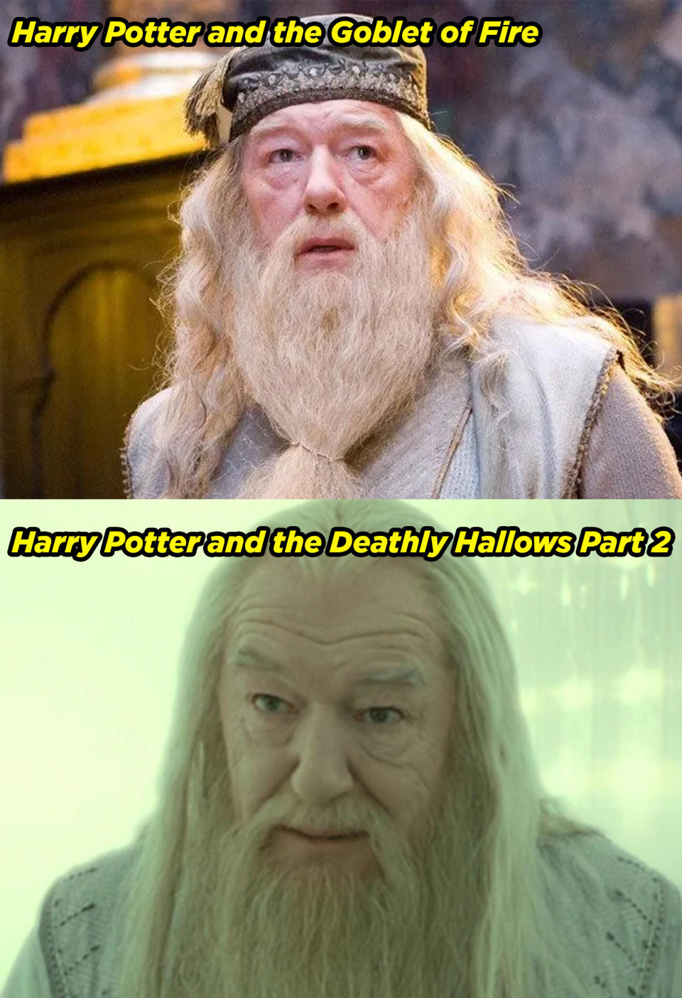 Michael Gambon in the Goblet of Fire and in Deathly Hallows Part 2