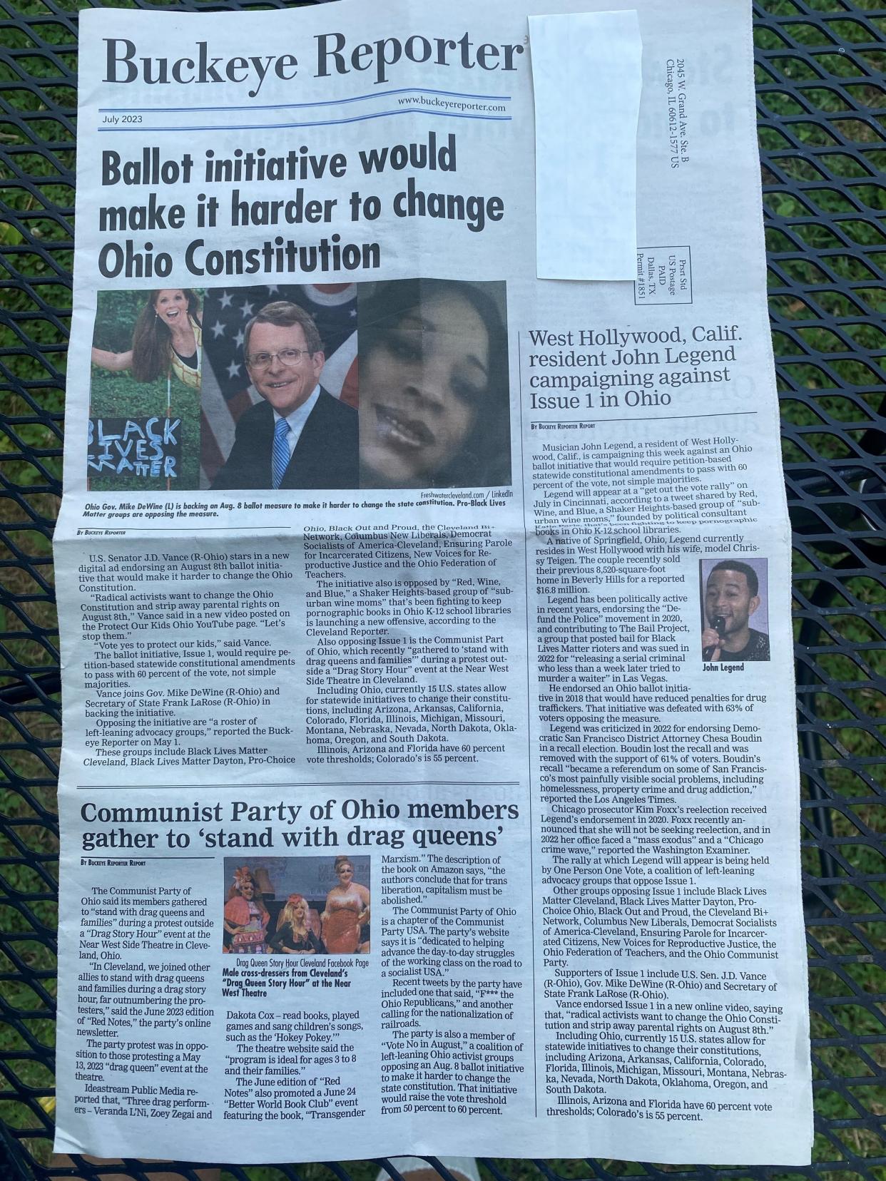 A copy of the July 2023 Buckeye Reporter mailed to Ohio residents.