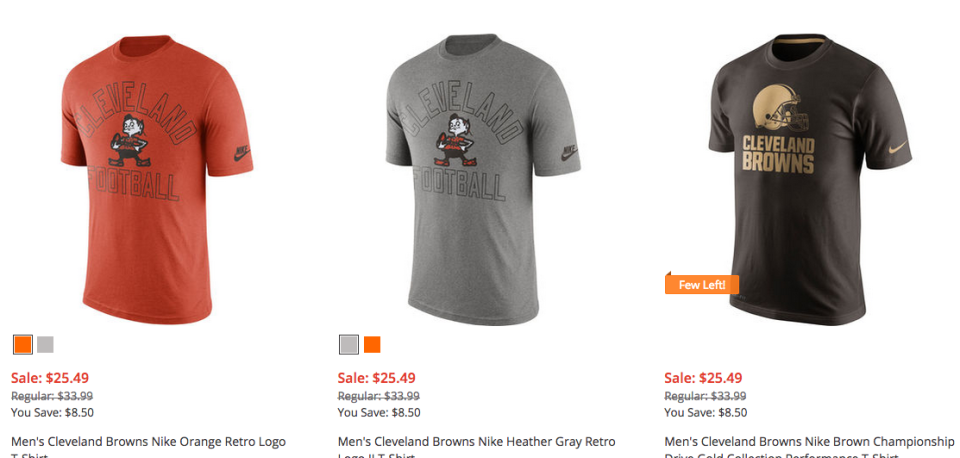 Even Cleveland Browns gear costs way more than a Browns ticket on Christmas Eve. (NFLshop.com screen shot)