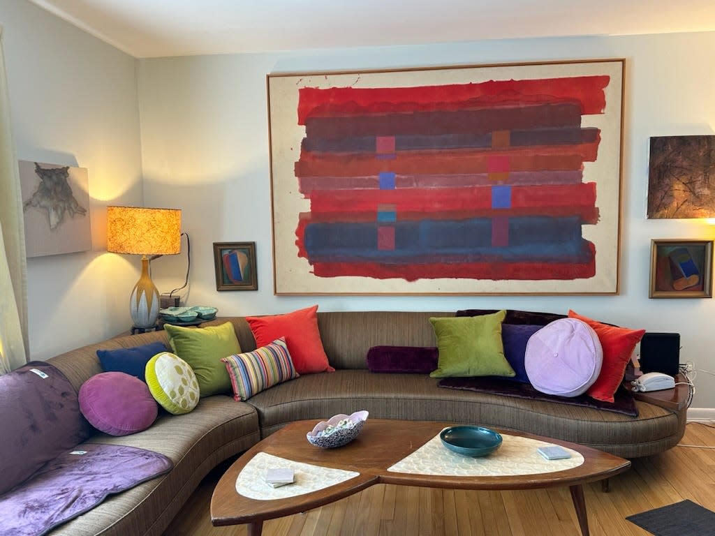 "Untitled" -- an abstract painting Janet Langsam created in 1969, measuring 90"x58" -- hangs in her daughter Julie Langsam's New Jersey home.