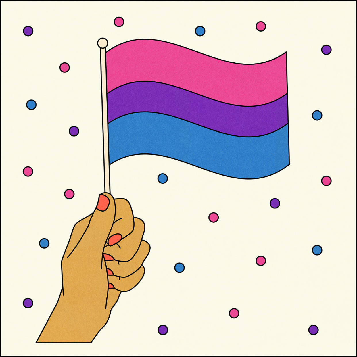Illustration of hand holding Bisexual flag (Allie Sullberg for TODAY)