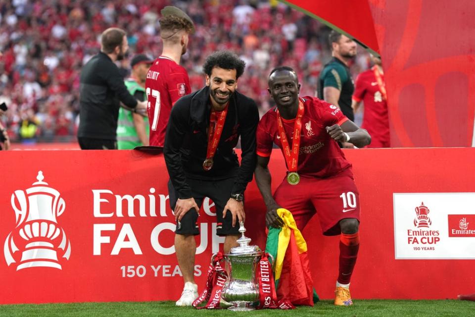 Liverpool’s Mohamed Salah, left, and Sadio Mane are each set for their 70th match of the season in Paris on Saturday (Nick Potts/PA) (PA Wire)