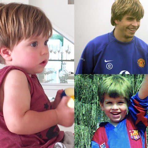 Shakira hizo este collage donde muestra que su hijo Sasha es idéntico a Piqué cuando bebé. “El pelo de papá”, escribio.