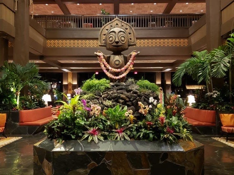 interior shot of the lobby in disney's polynesian resort 