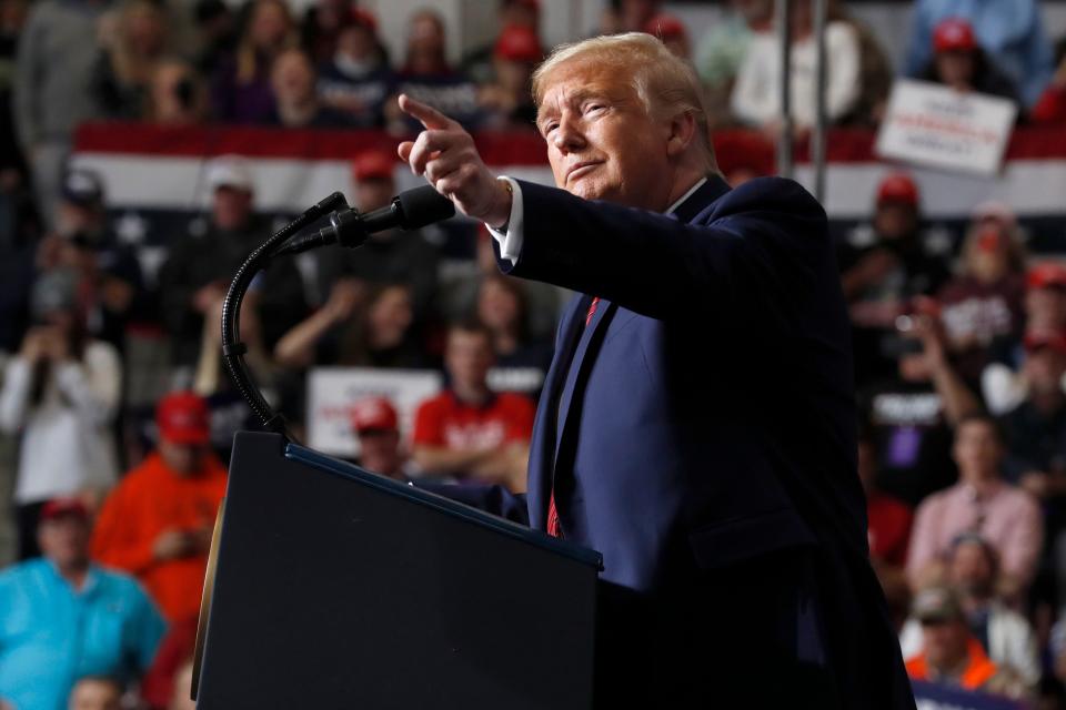 President Donald Trump speaks at a campaign rally in North Charleston, S.C., on Friday.