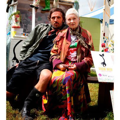 <p>The fashion designer made her first ever appearance at Glastonbury at the age of 73, sporting her usual colourful clothing for the occasion. </p>