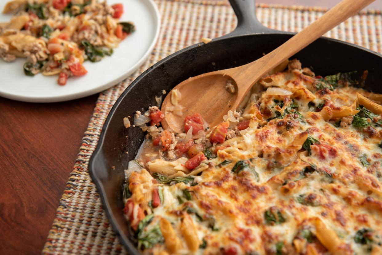 One-Pot Turkey, Cheese and Pasta Bake keeps sodium below 500 milligrams per serving.