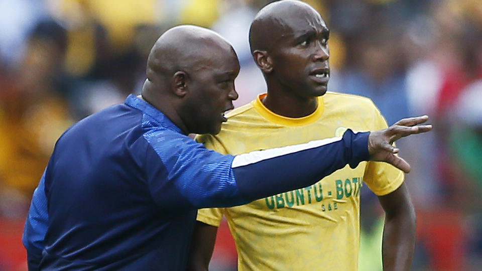 Pitso Mosimane and Anele Ngcongca, pictured here during a match in 2019.