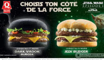 A burger on a black hamburger roll is served to fans of Star Wars' Darth Vader.