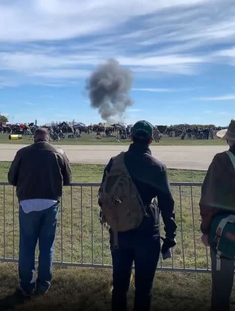 PHOTO: Bystander footage captures a cloud of smoke after an incident at a World War II airshow at Dallas Executive Airport, Nov. 12, 2022. (Agnes Calka)