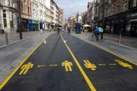 Social distancing signs in Cardiff city centre as the coronavirus disease (COVID-19) outbreak continues in Cardiff, Wales