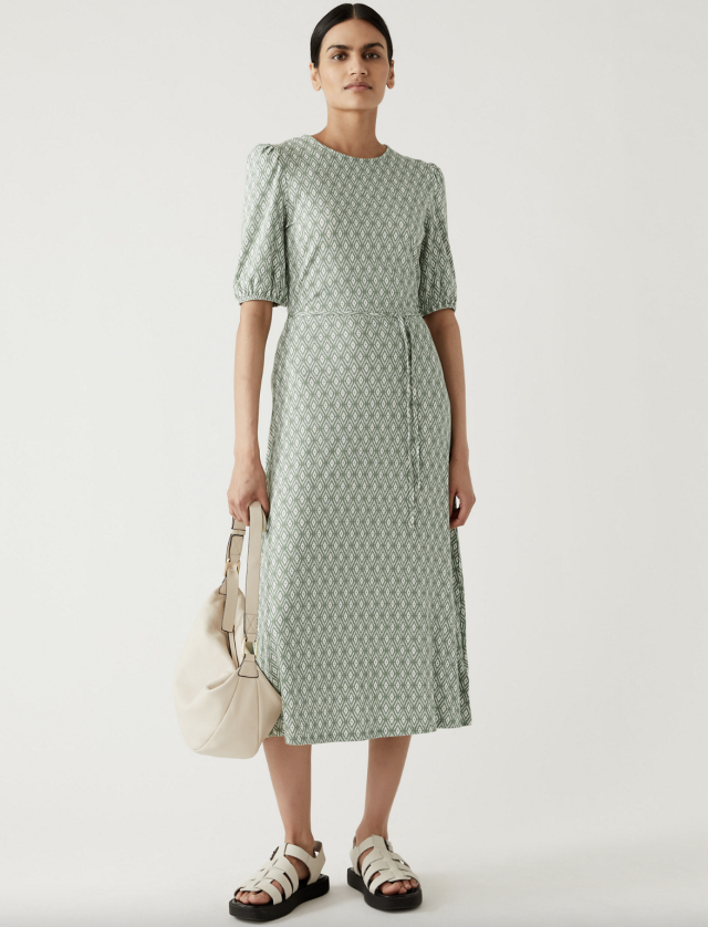 COS Belted Printed Midi Dress in Green