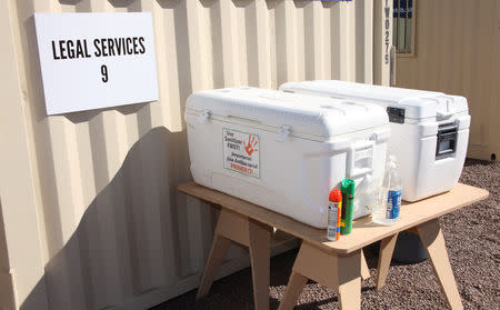 An outdoor set up at a tent city set up to hold immigrant children separated from their parents or who crossed the U.S. border on their own, is seen in Tornillo, Texas, U.S., in this U.S. Department of Health and Human Services (HHS) image released on October 12, 2018. Courtesy HHS/Handout via REUTERS