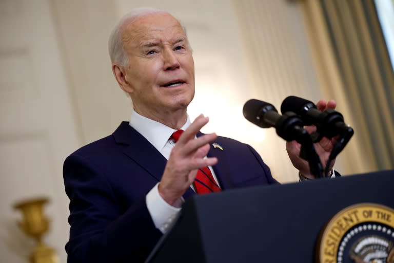 US President Joe Biden delivers remarks after signing legislation authorizing aid for Ukraine, Israel and Taiwan at the White House on April 24, 2024 (CHIP SOMODEVILLA)