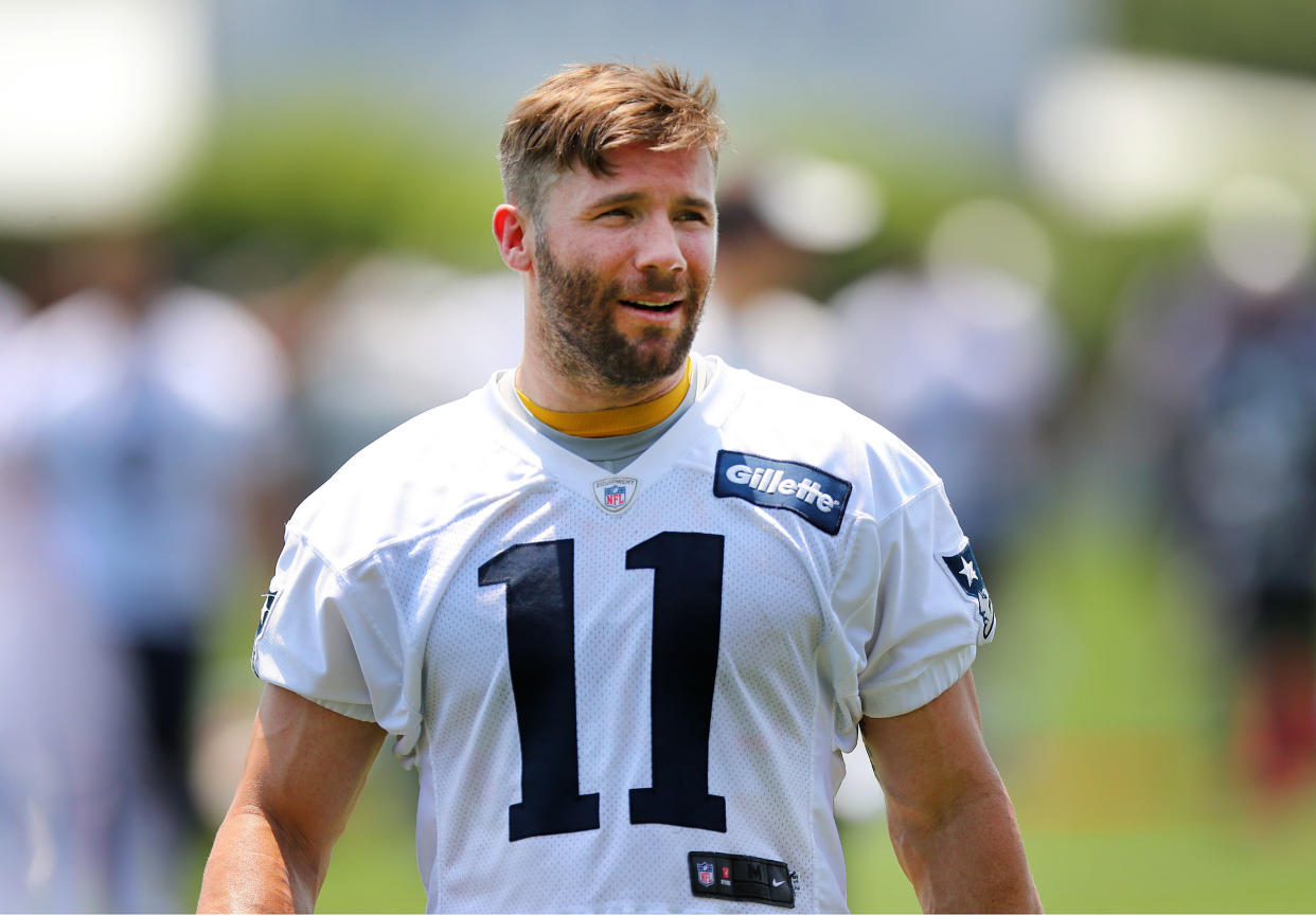 Julian Edelman and his assistant, Shannen Moen, were quick to act when they became aware of a threatening message posted to Edelman's Instagram account. (Photo: Boston Globe via Getty Images)